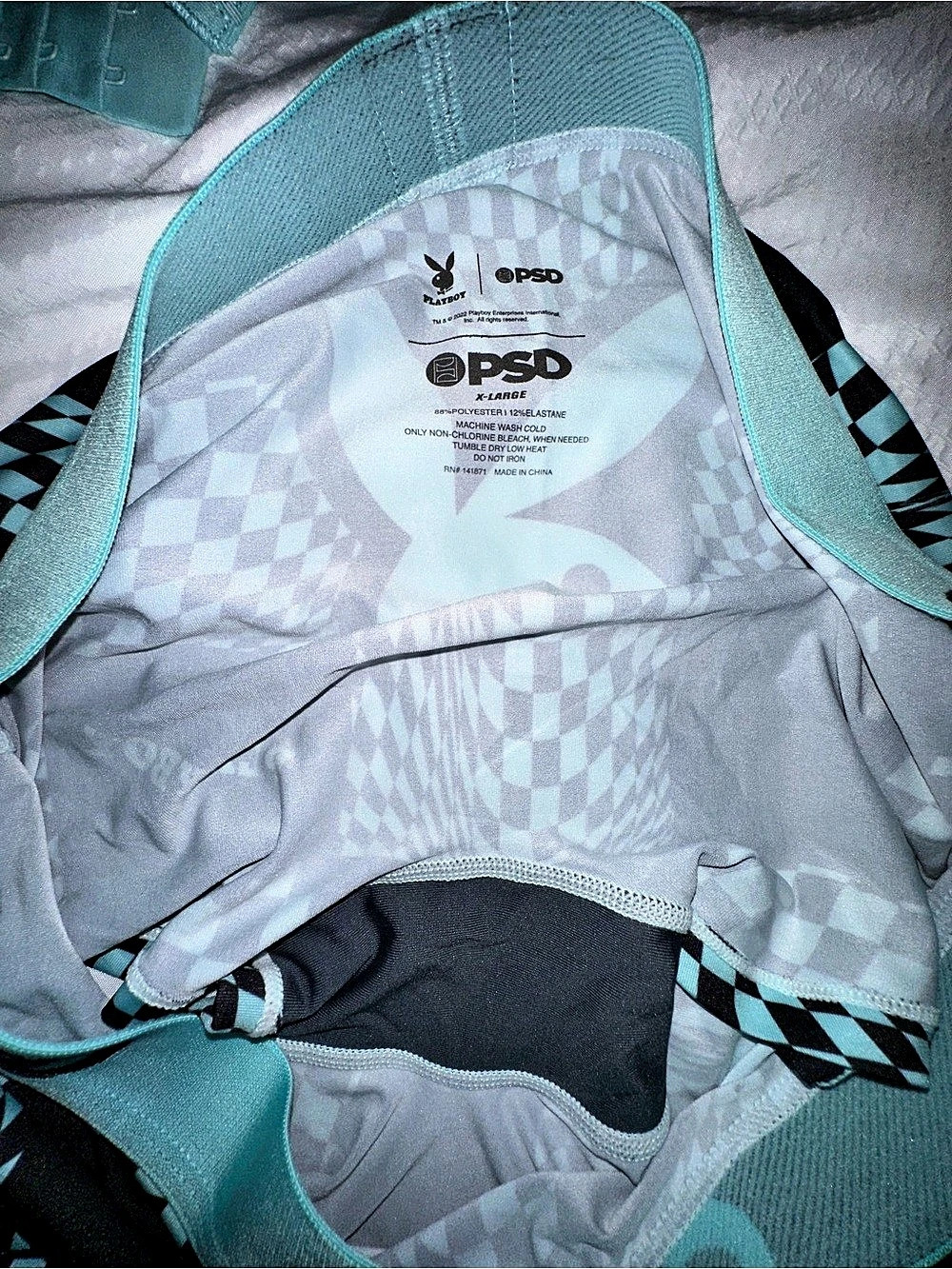 PSD x Playboy Warp Checks Bralette and Boyshort Set Black & Teal Blue XL - Picture 8 of 12
